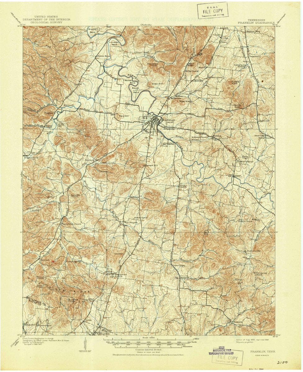 1909 Franklin, TN  - Tennessee - USGS Topographic Map