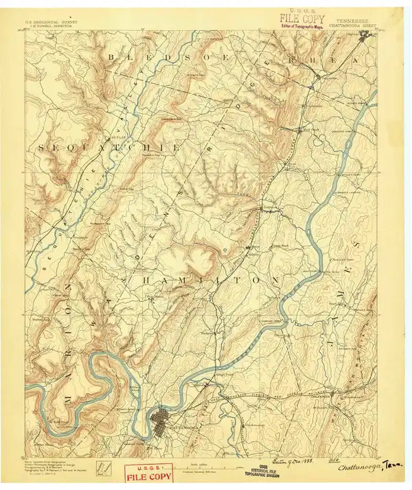 1888 Chattanooga, TN  - Tennessee - USGS Topographic Map