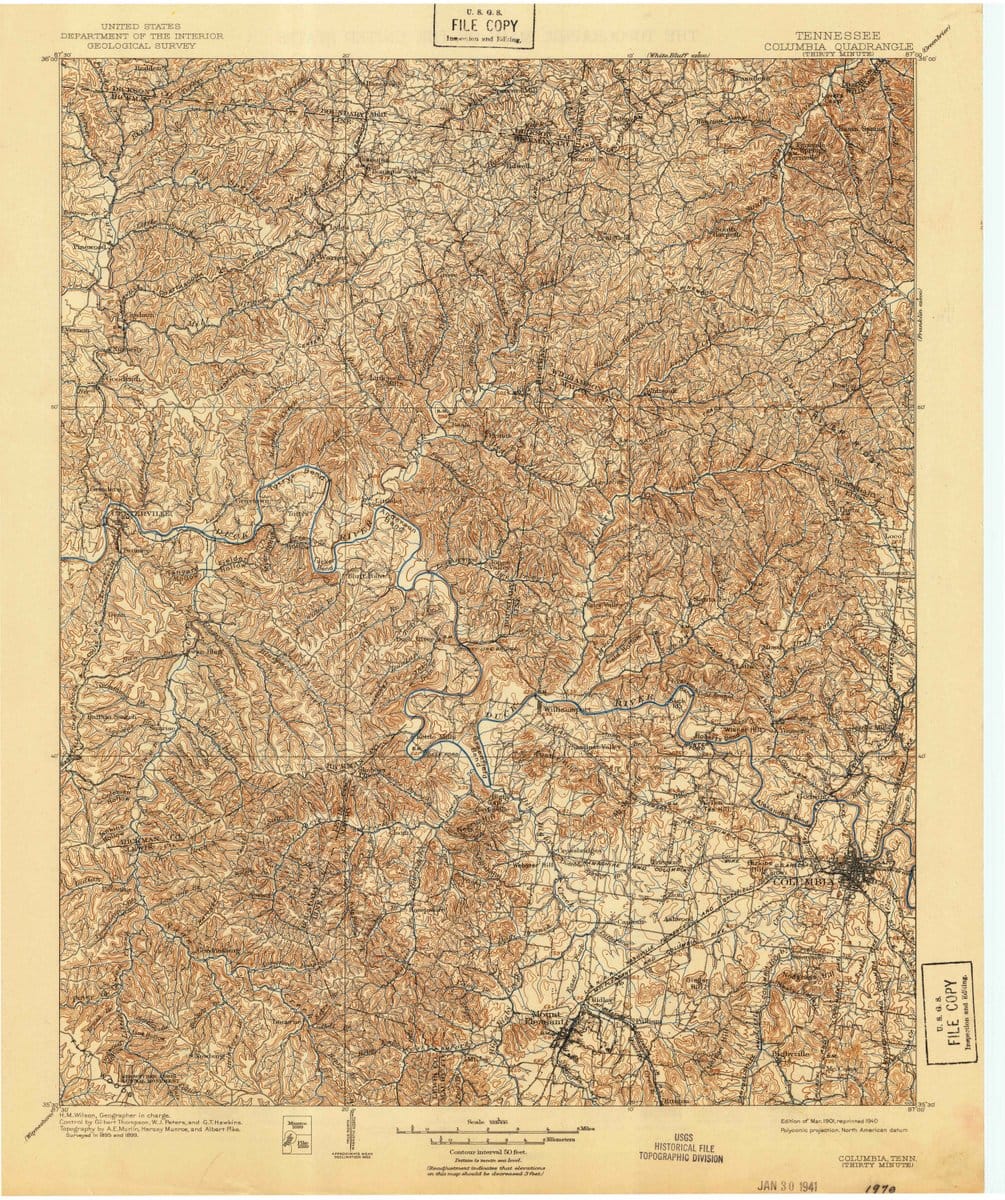 1901 Columbia, TN  - Tennessee - USGS Topographic Map