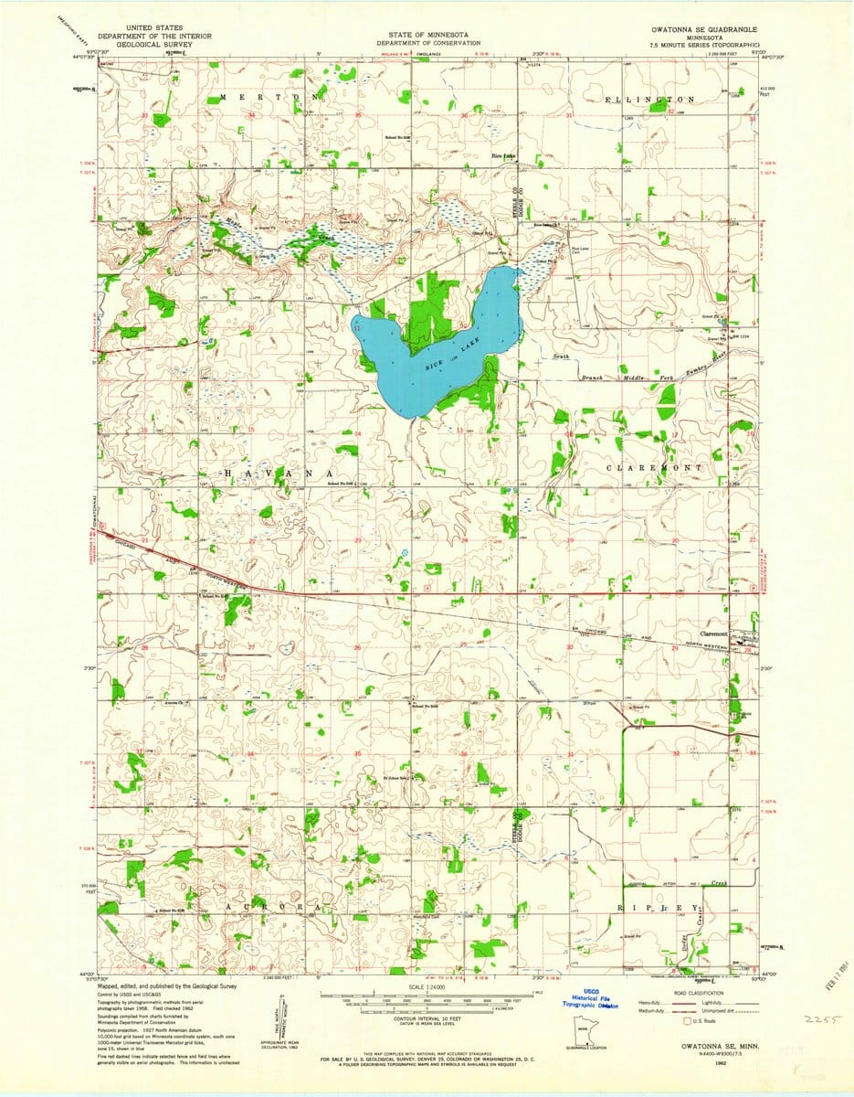 1962 Owatonna SE, MN  - Minnesota - USGS Topographic Map
