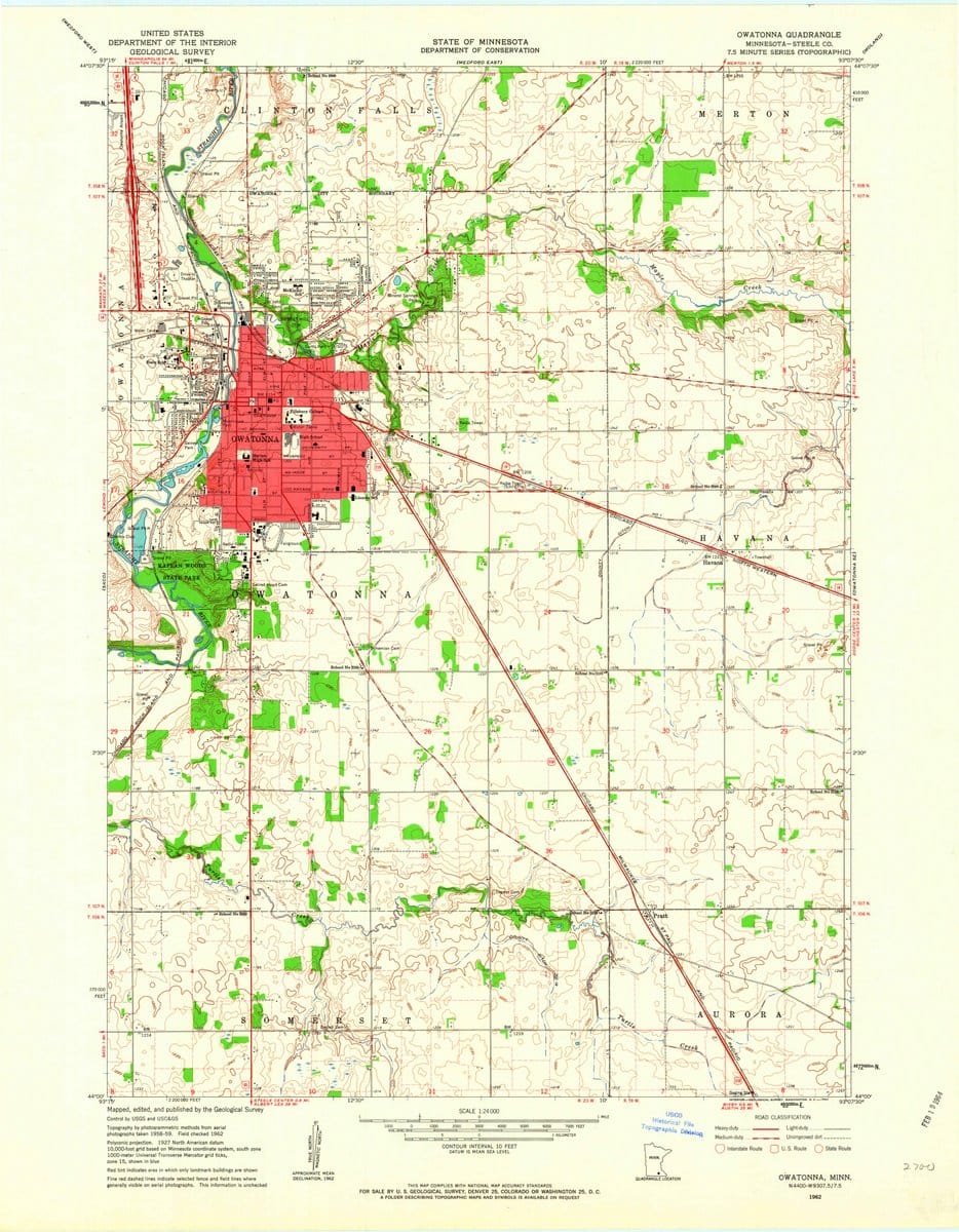 1962 Owatonna, MN  - Minnesota - USGS Topographic Map
