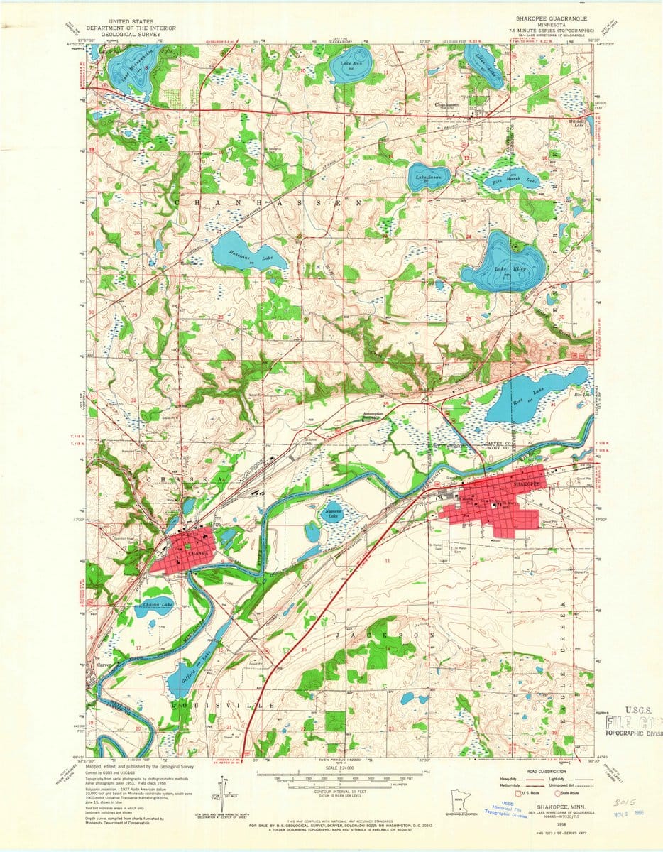 1958 Shakopee, MN  - Minnesota - USGS Topographic Map