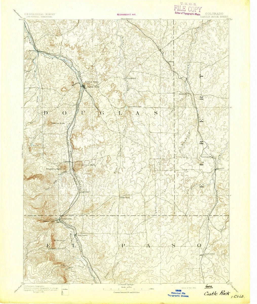 1894 Castle Rock, CO  - Colorado - USGS Topographic Map