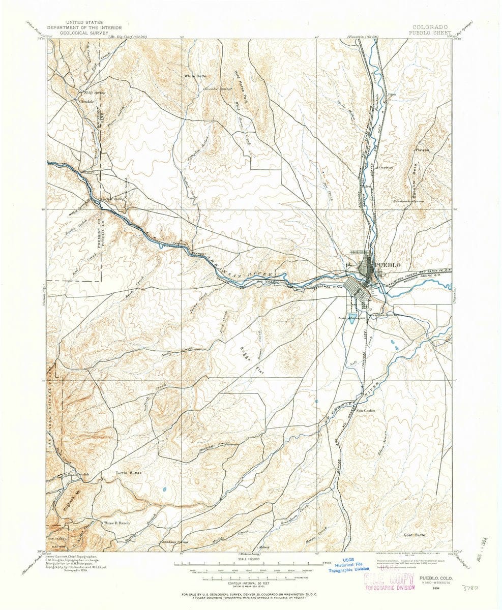 1894 Pueblo, CO  - Colorado - USGS Topographic Map
