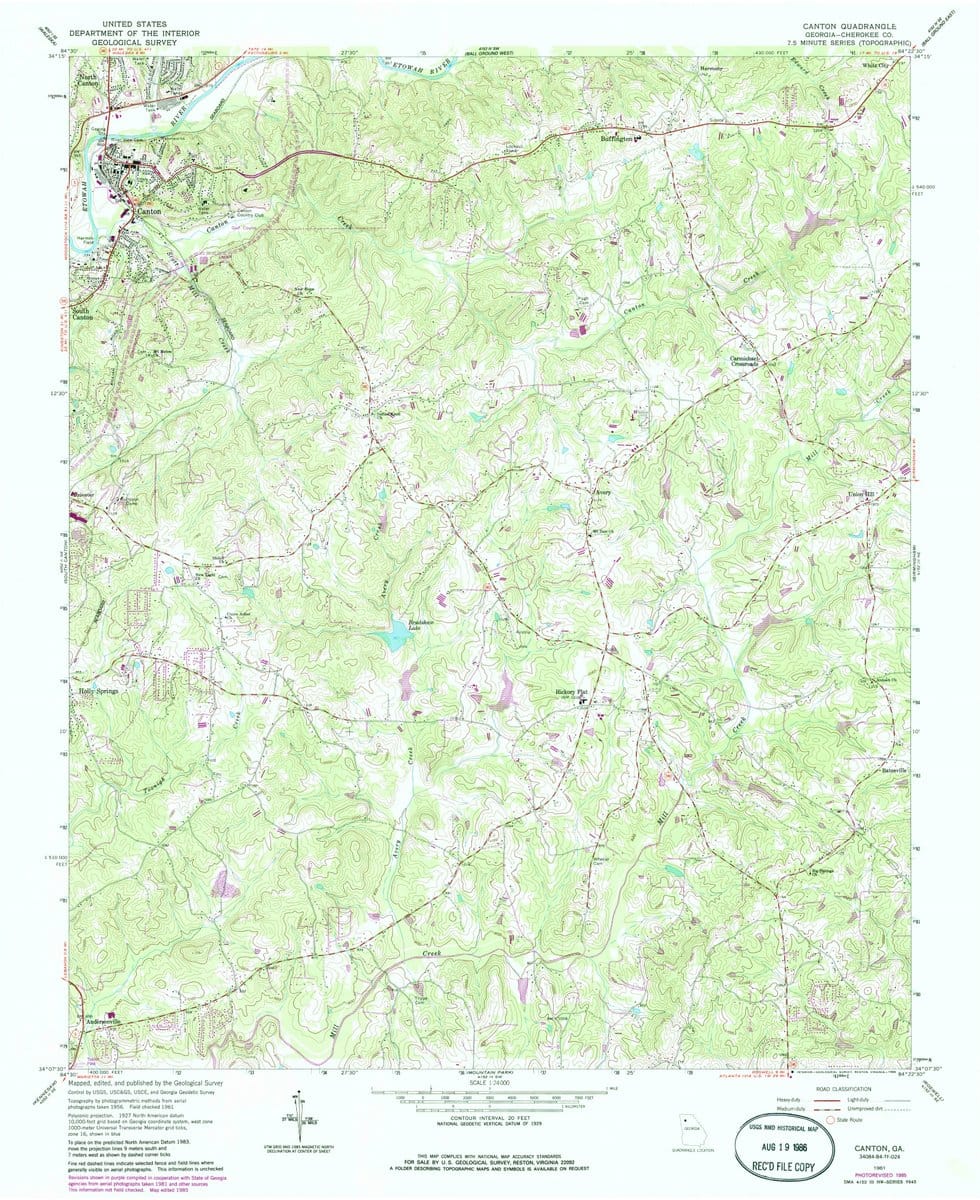 1961 Canton, GA  - Georgia - USGS Topographic Map