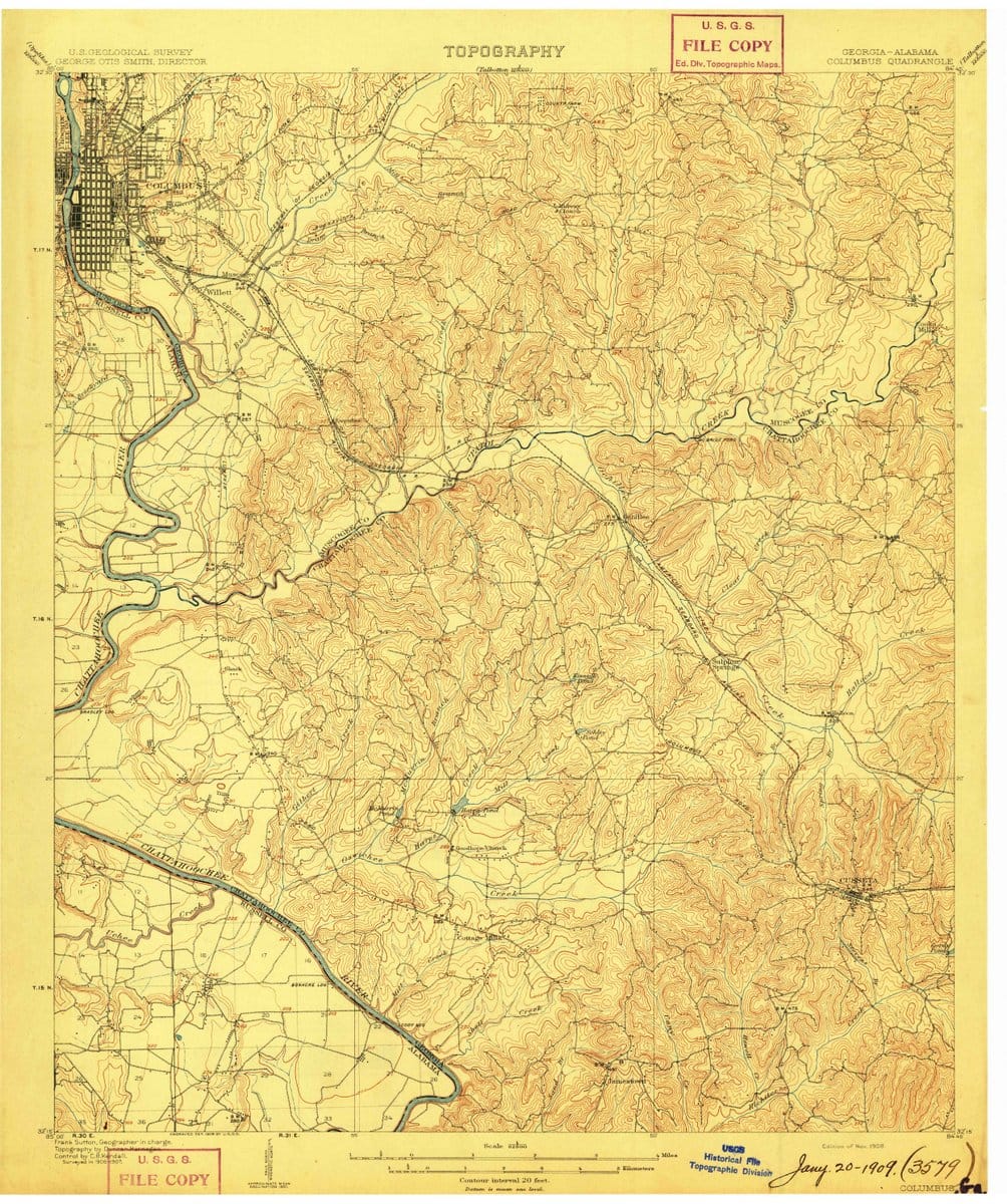 1908 Columbus, GA  - Georgia - USGS Topographic Map