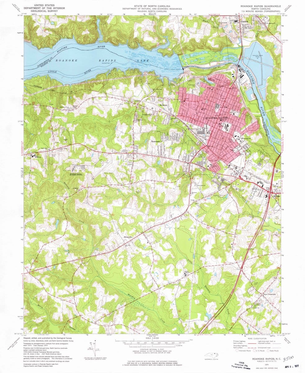 1974 Roanoke Rapids, NC  - North Carolina - USGS Topographic Map