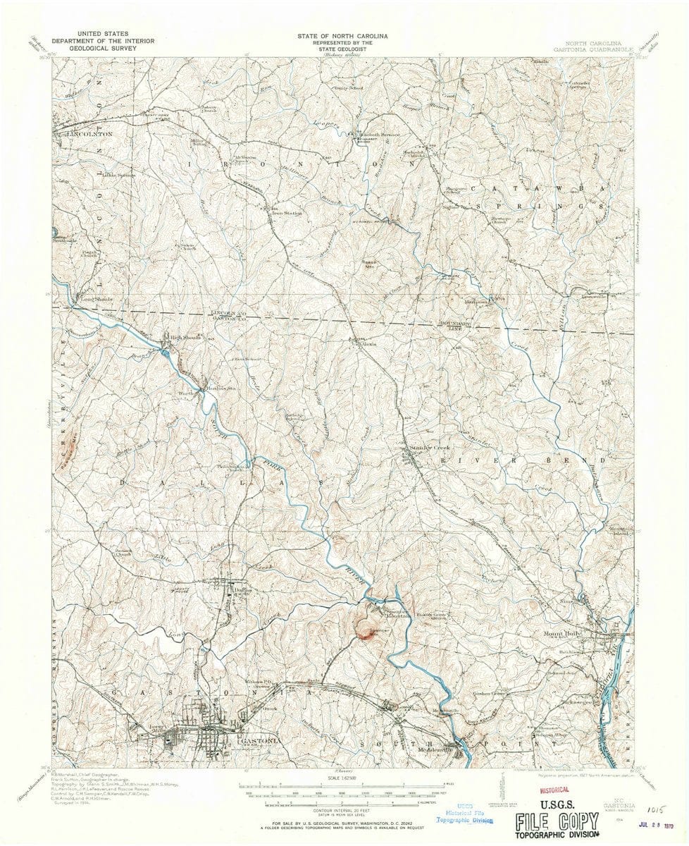 1914 Gastonia, NC  - North Carolina - USGS Topographic Map