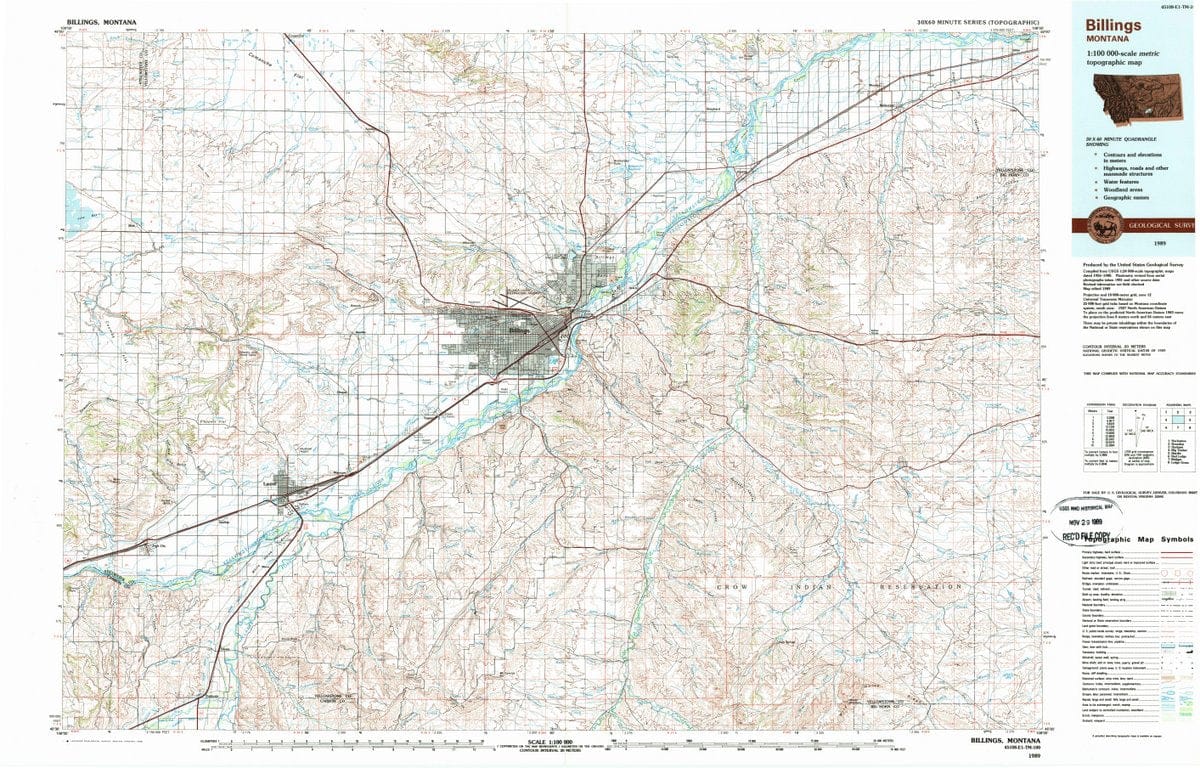 1989 Billings, MT  - Montana - USGS Topographic Map