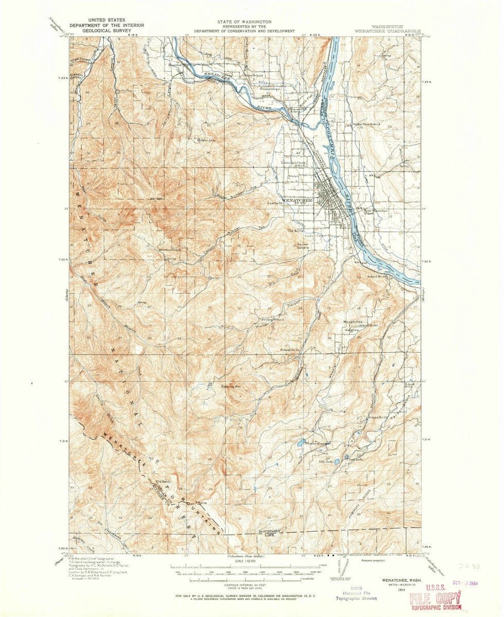 1913 Wenatchee, WA  - Washington - USGS Topographic Map