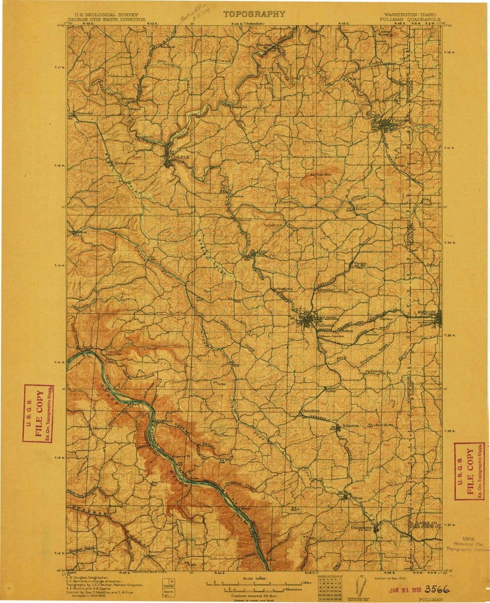 1910 Pullman, WA  - Washington - USGS Topographic Map