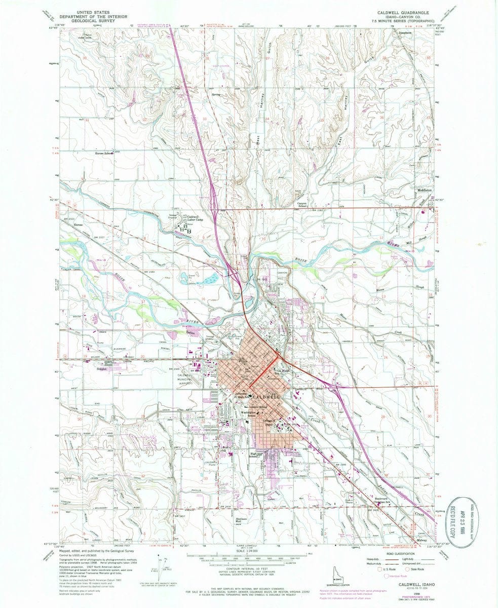 1958 Caldwell, ID  - Idaho - USGS Topographic Map
