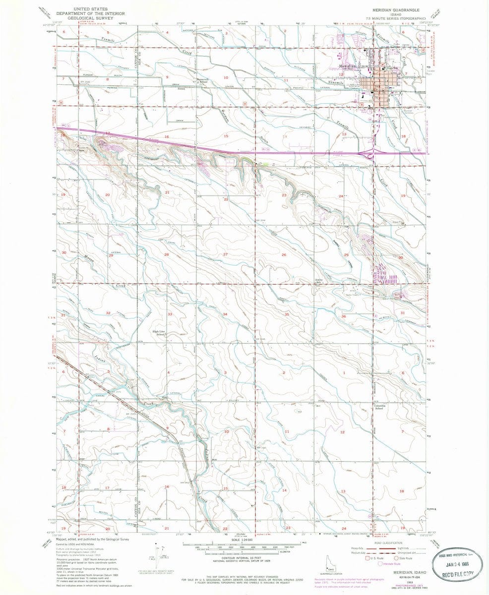 1953 Meridian, ID  - Idaho - USGS Topographic Map