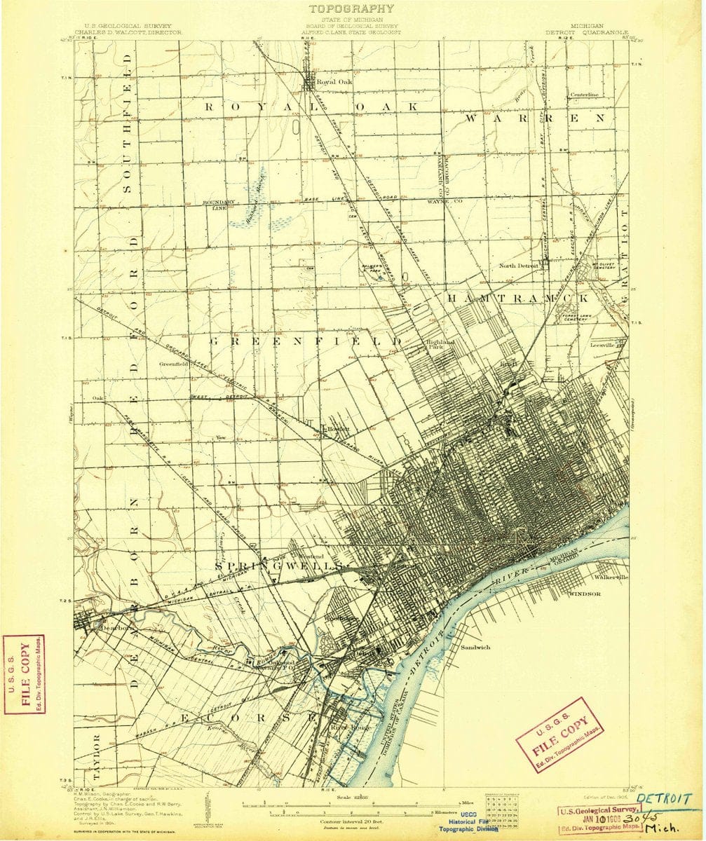 1905 Detroit, MI  - Michigan - USGS Topographic Map