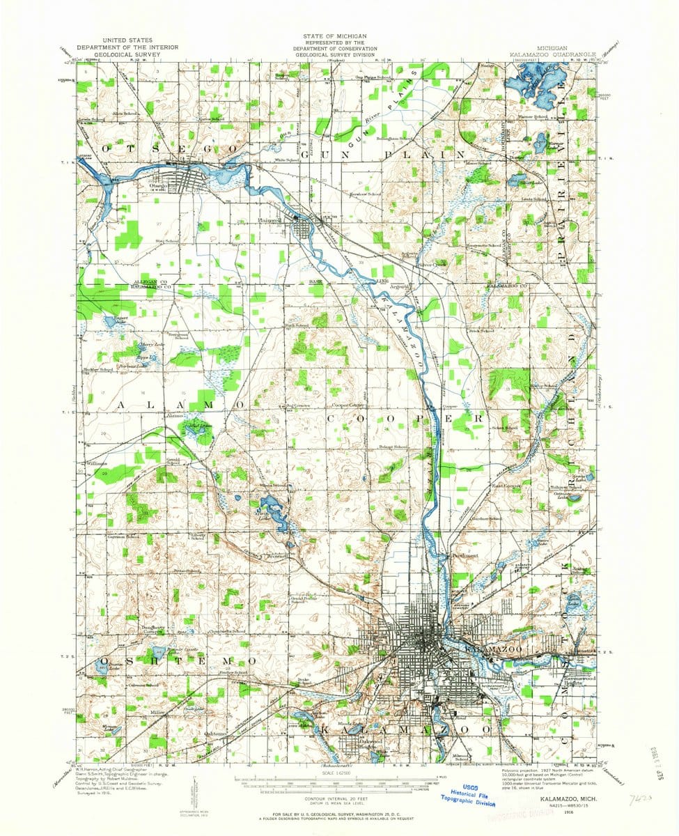 1916 Kalamazoo, MI  - Michigan - USGS Topographic Map