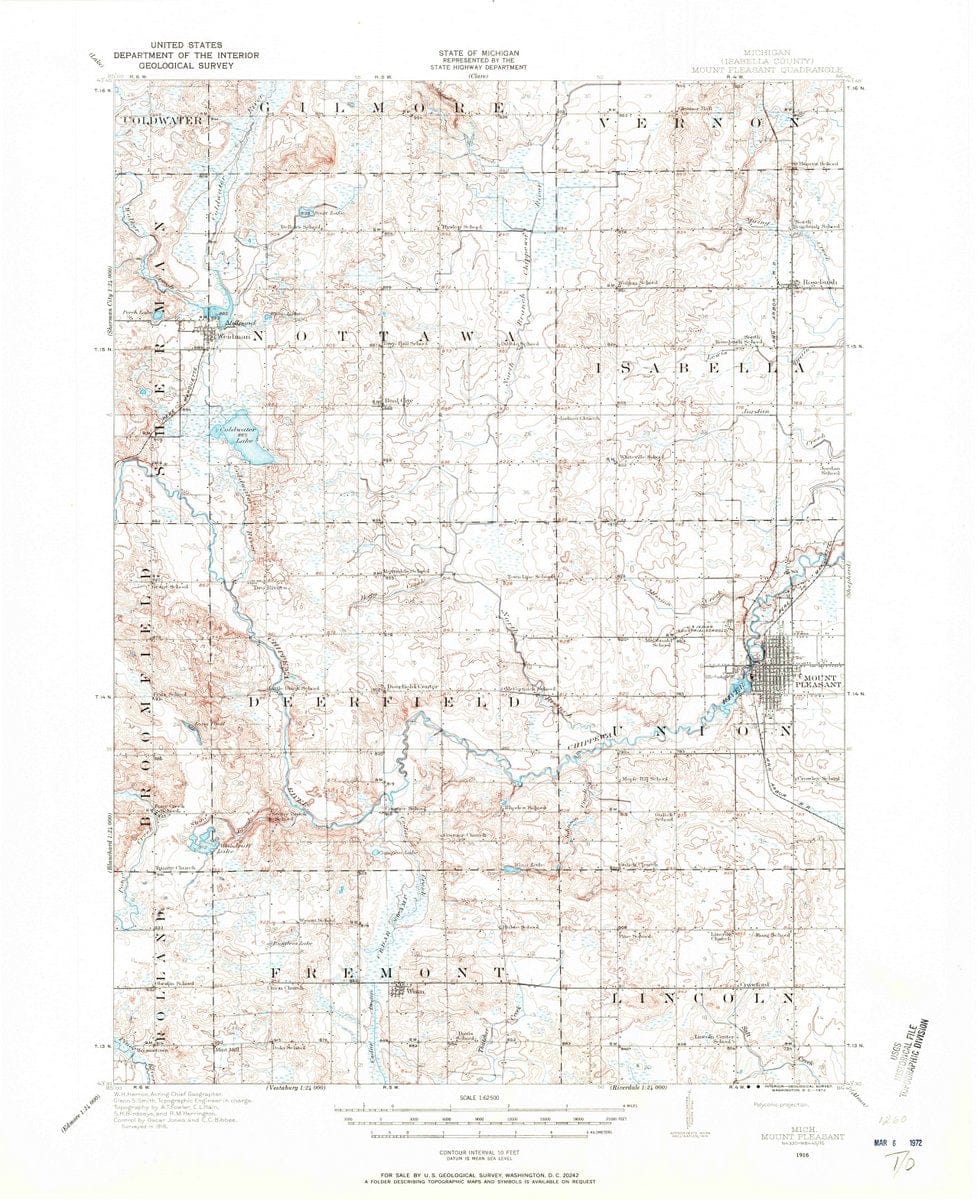 1916 Mount Pleasant, MI  - Michigan - USGS Topographic Map