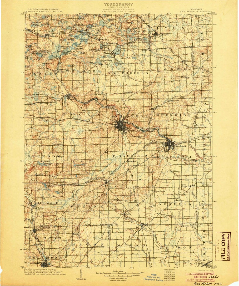 1904 Ann Arbor, MI  - Michigan - USGS Topographic Map