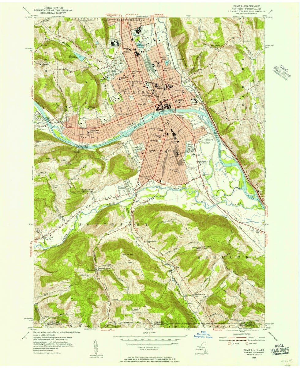 1953 Elmira, NY  - New York - USGS Topographic Map