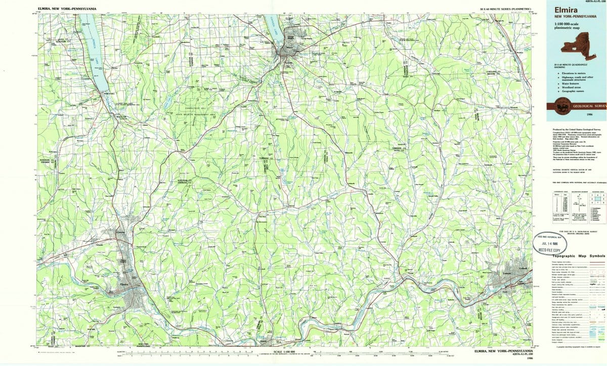 1986 Elmira, NY  - New York - USGS Topographic Map
