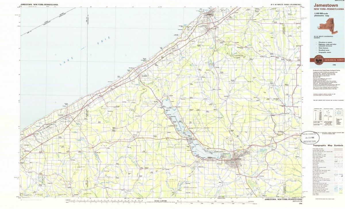 1986 Jamestown, NY  - New York - USGS Topographic Map