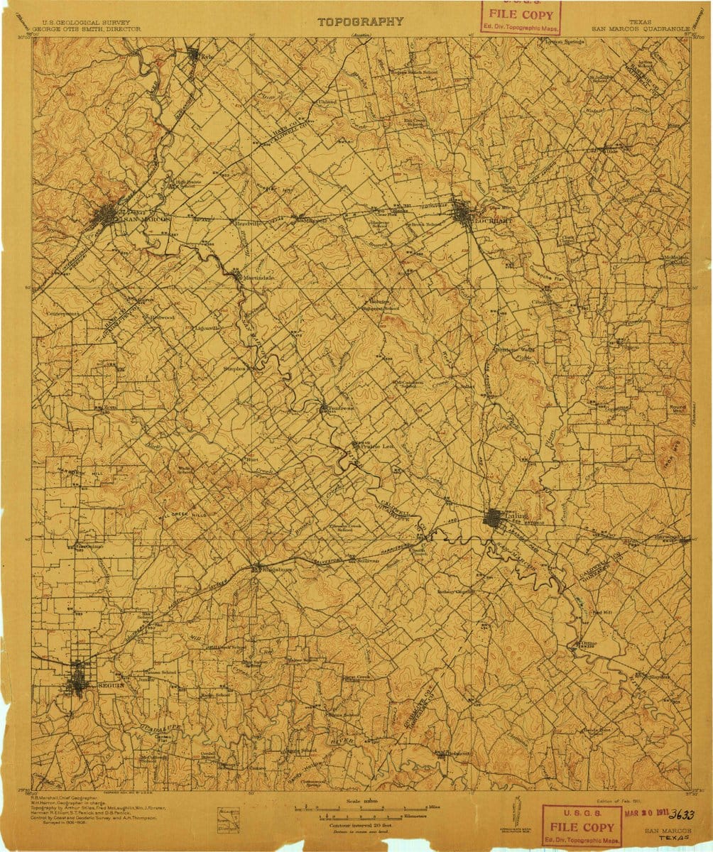 1911 San Marcos, TX  - Texas - USGS Topographic Map