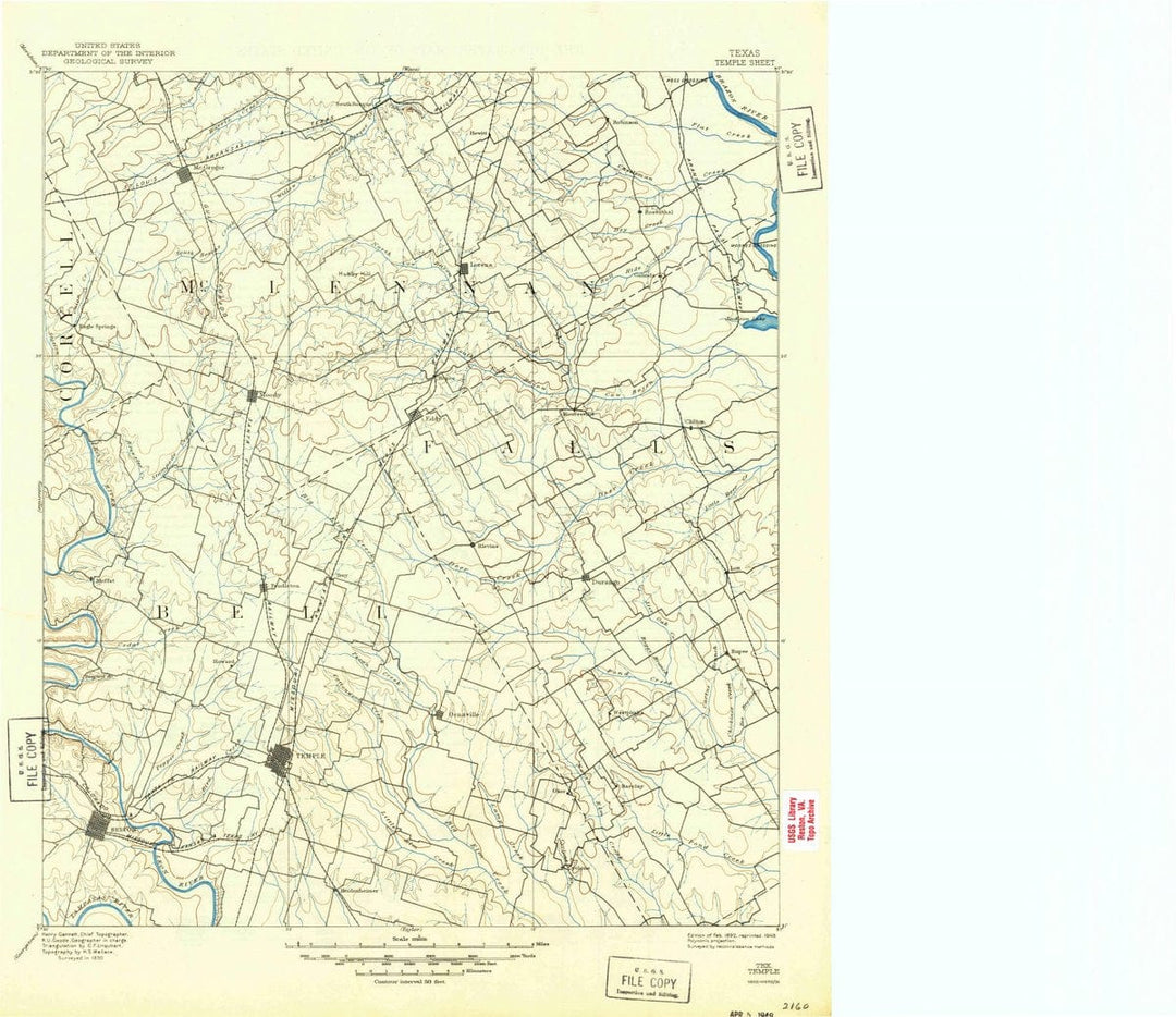 1892 Temple, TX  - Texas - USGS Topographic Map