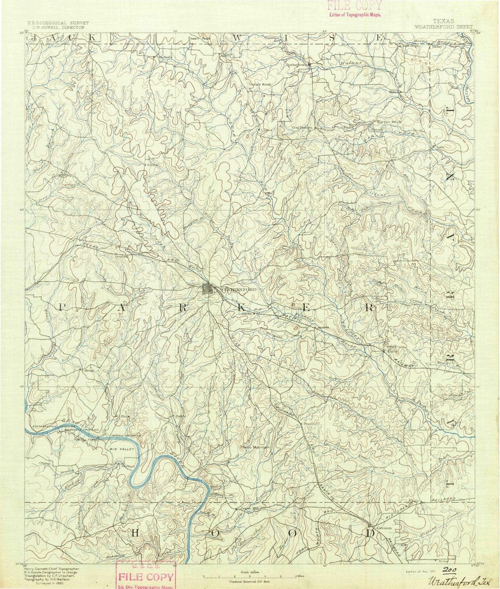 1891 Weatherford, TX  - Texas - USGS Topographic Map