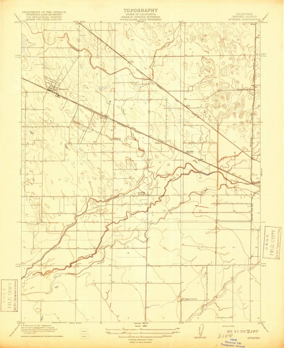 1918 Atwater, CA  - California - USGS Topographic Map