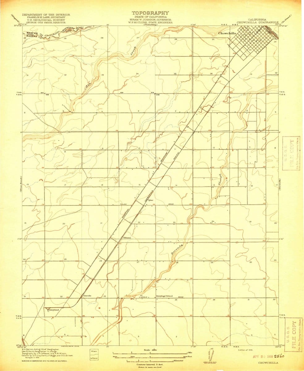 1918 Chowchilla, CA  - California - USGS Topographic Map