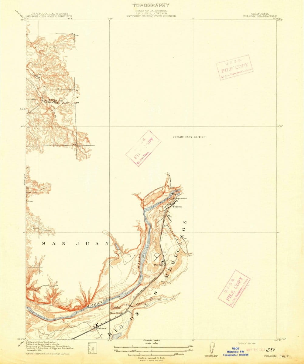 1914 Folsom, CA  - California - USGS Topographic Map