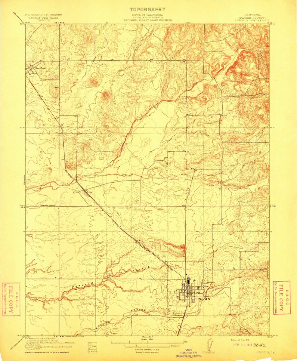 1910 Lincoln, CA  - California - USGS Topographic Map
