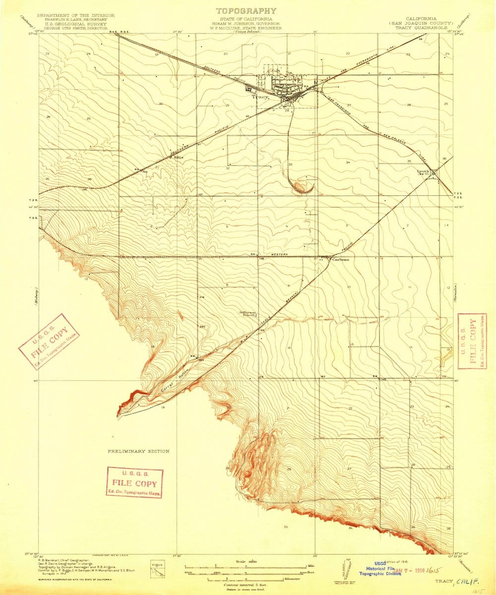 1916 Tracy, CA  - California - USGS Topographic Map