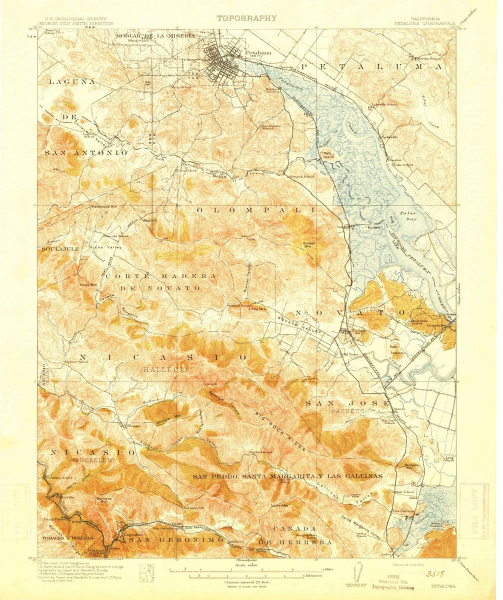 1914 Petaluma, CA  - California - USGS Topographic Map