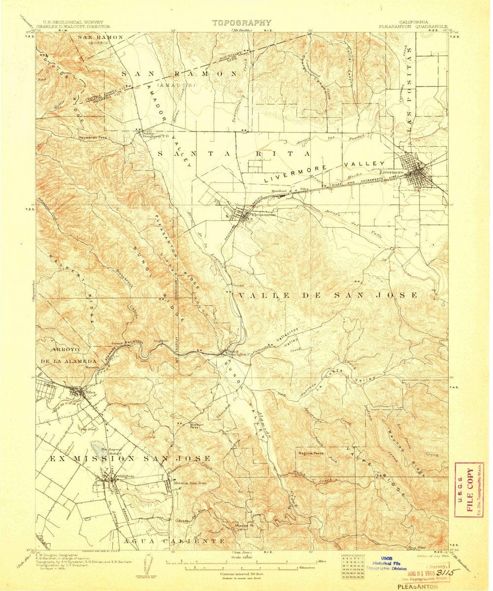 1906 Pleasanton, CA  - California - USGS Topographic Map