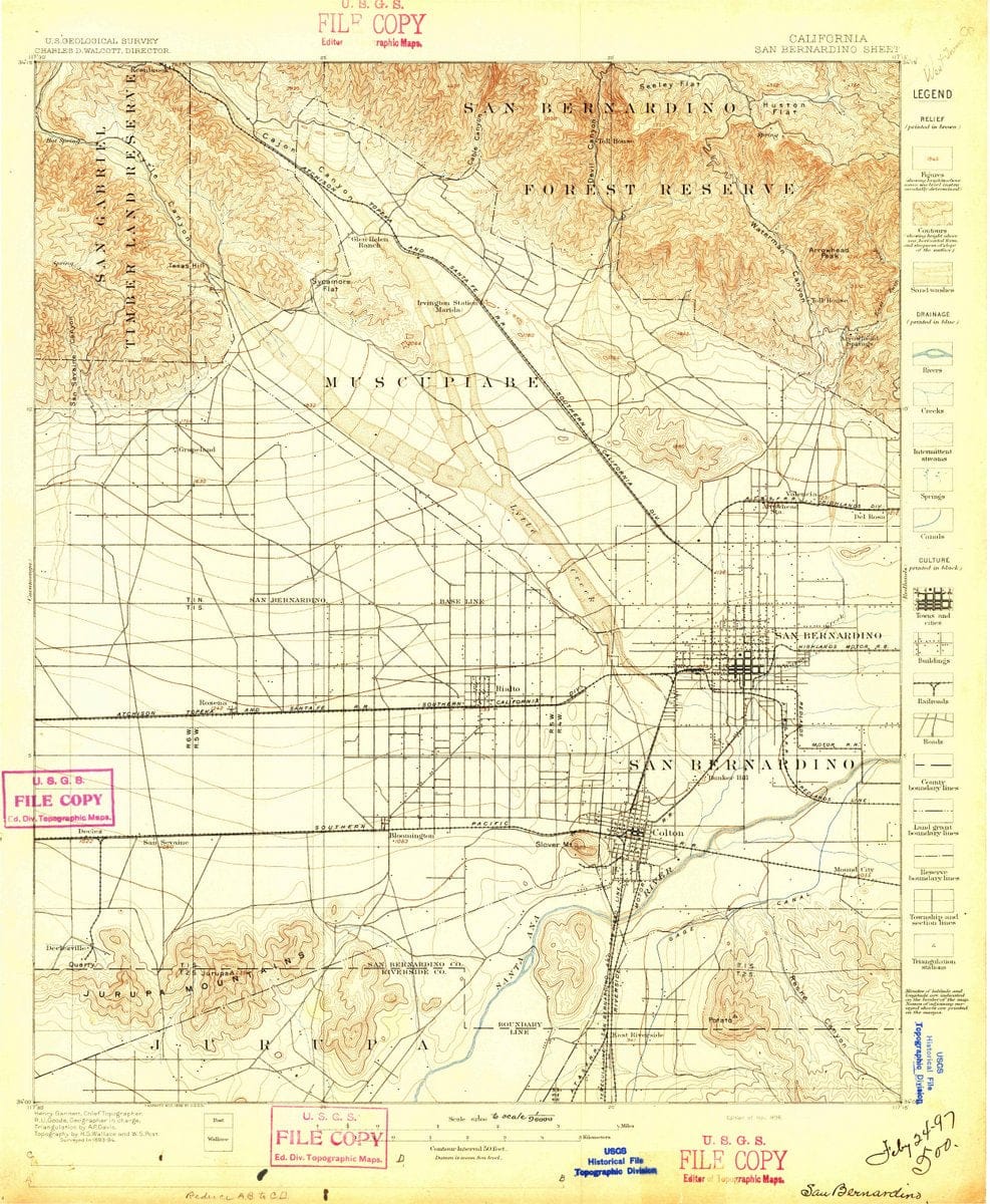 1896 San Bernardino, CA  - California - USGS Topographic Map