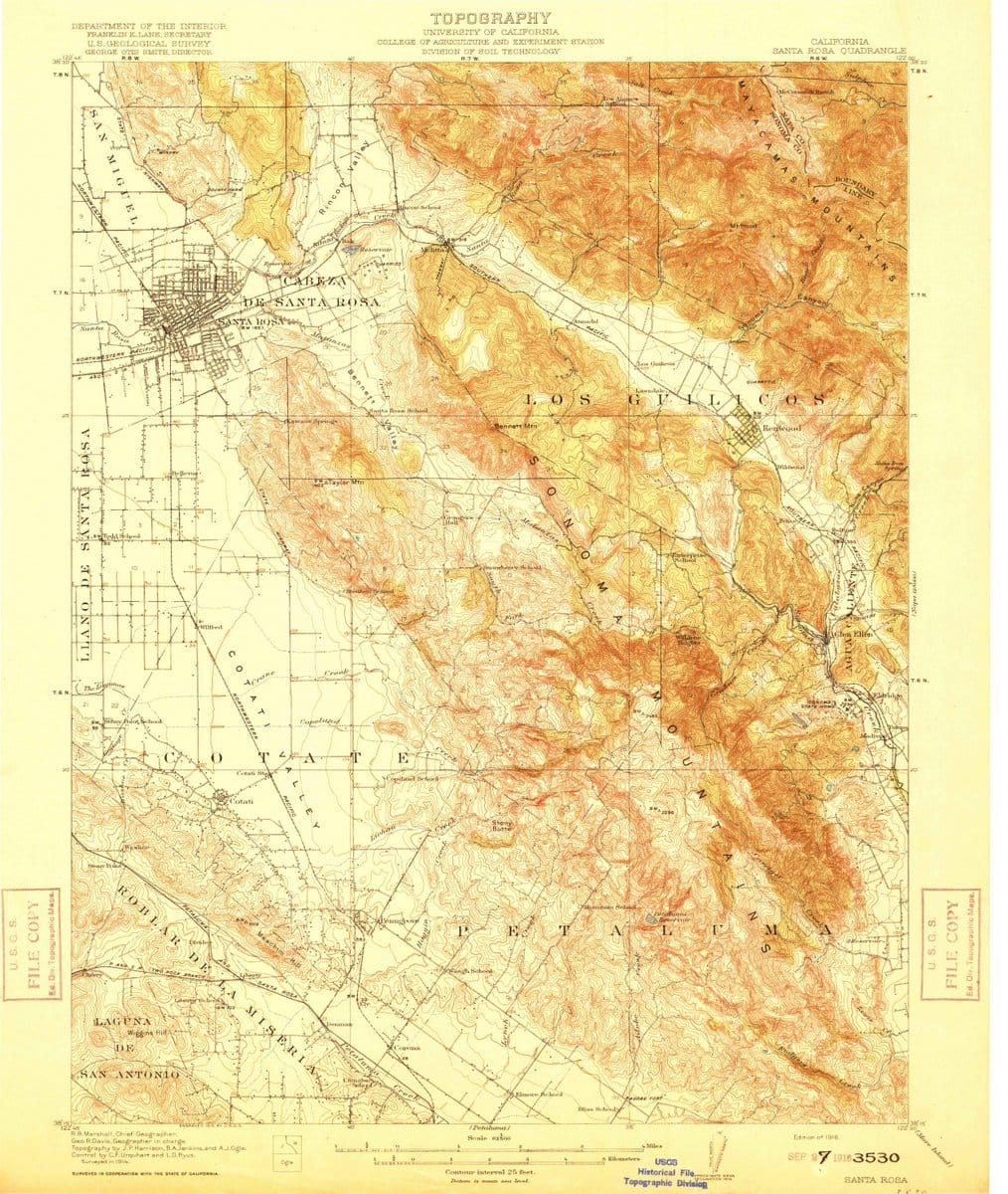 1916 Santa Rosa, CA  - California - USGS Topographic Map