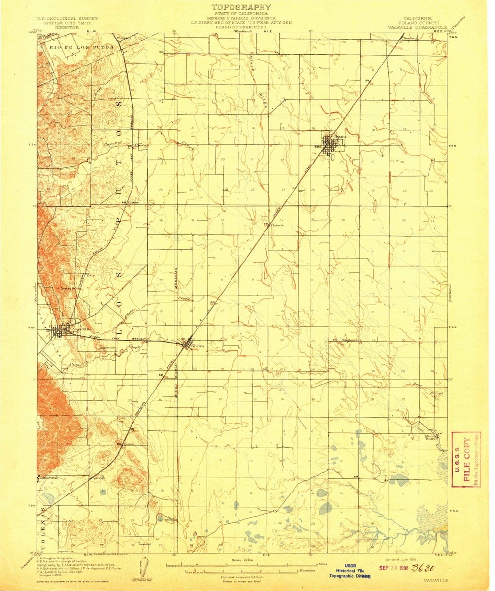 1908 Vacaville, CA  - California - USGS Topographic Map