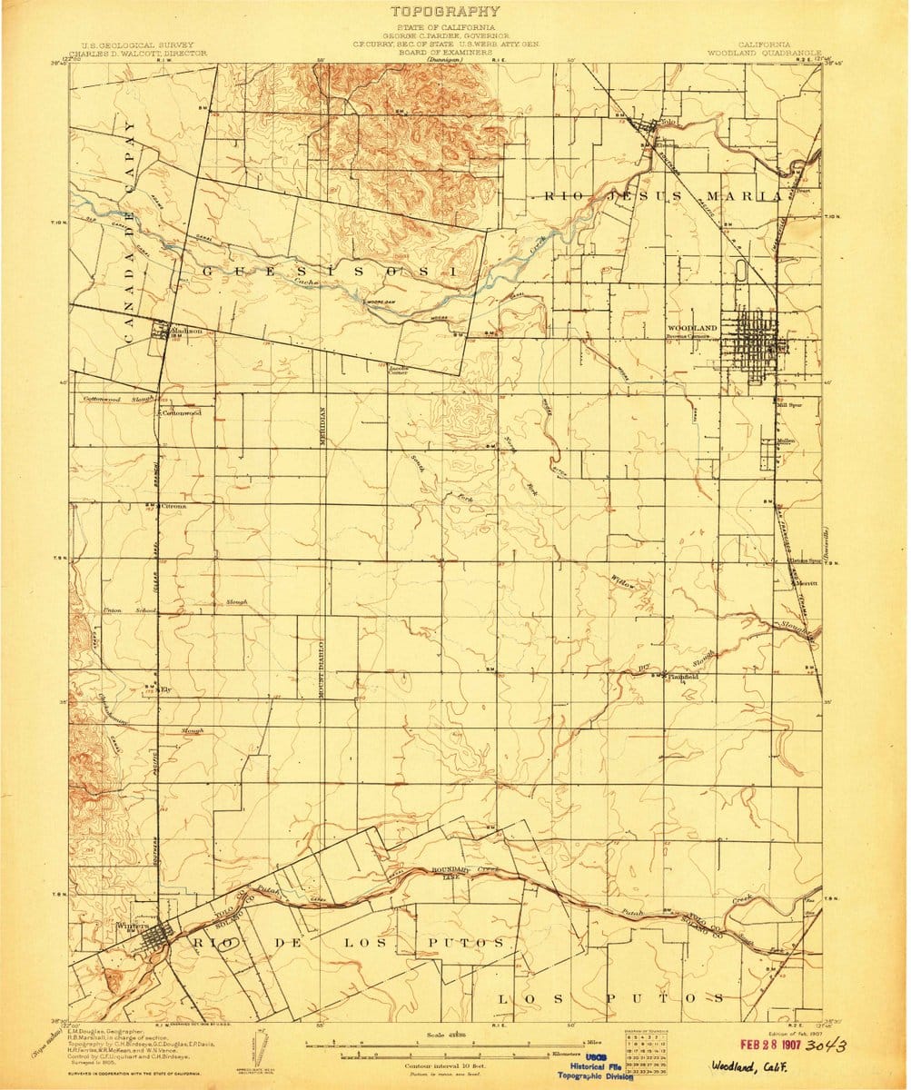 1907 Woodland, CA  - California - USGS Topographic Map