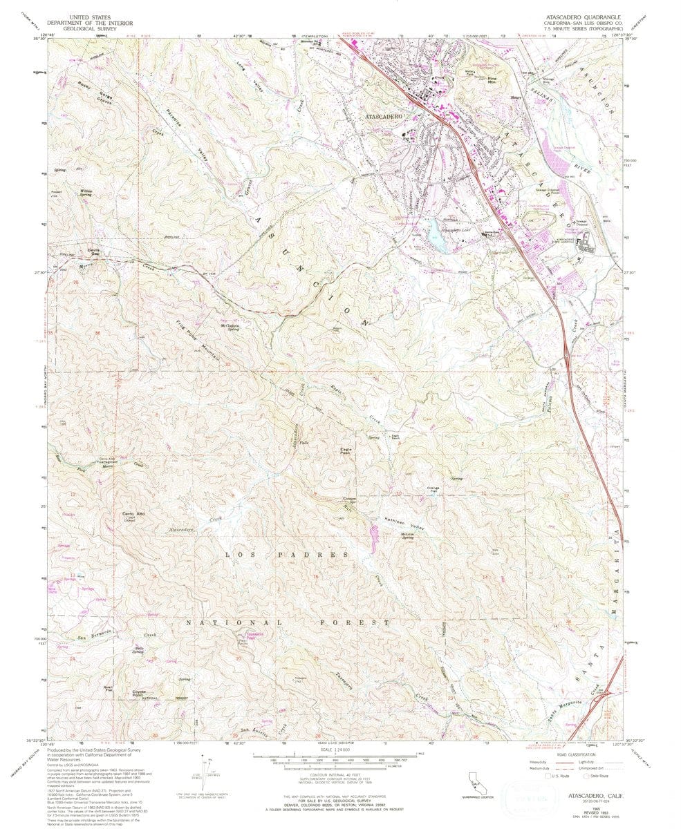 1965 Atascadero, CA  - California - USGS Topographic Map