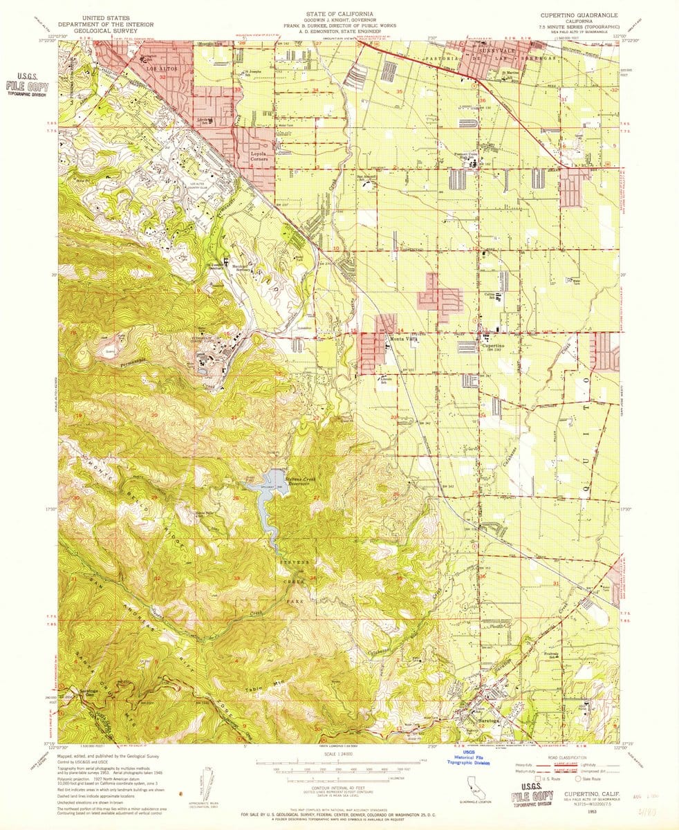1953 Cupertino, CA  - California - USGS Topographic Map