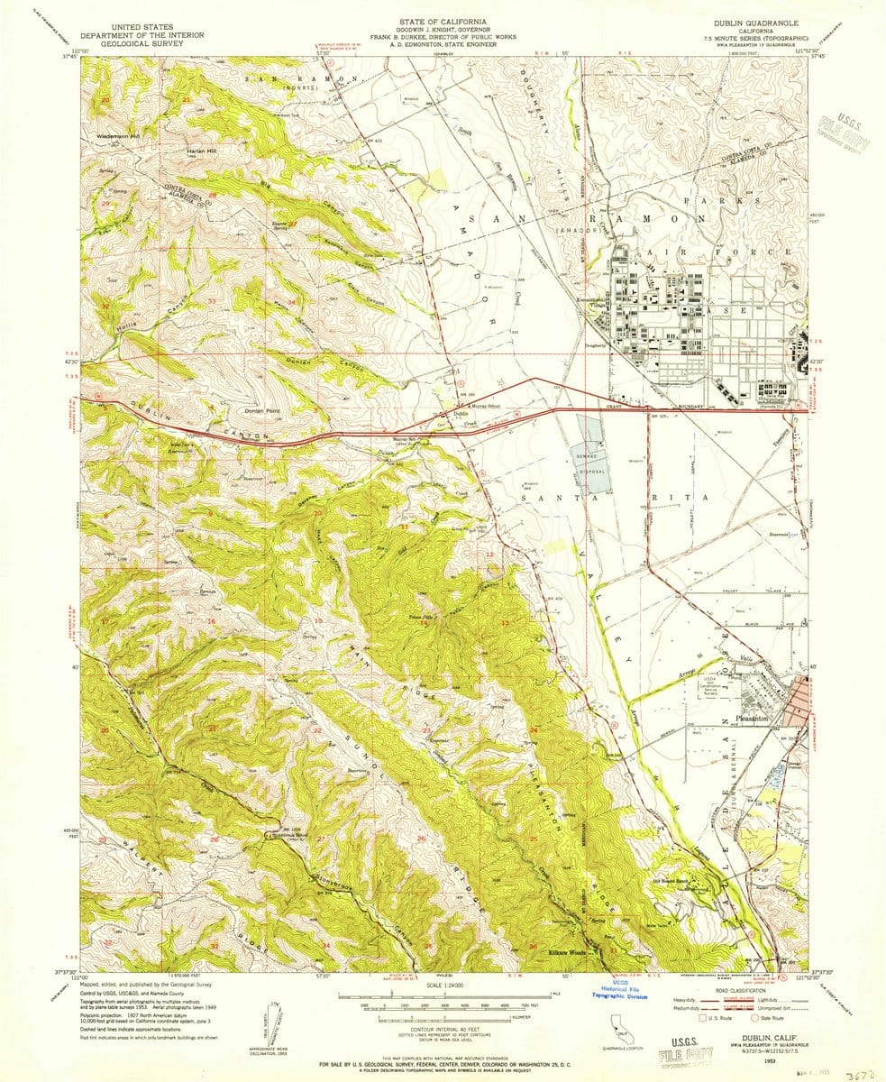 1953 Dublin, CA  - California - USGS Topographic Map