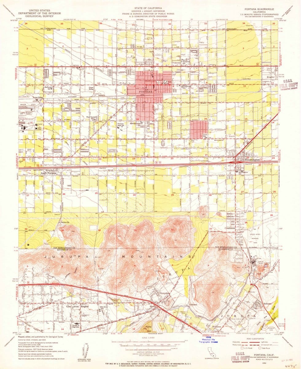 1953 Fontana, CA  - California - USGS Topographic Map