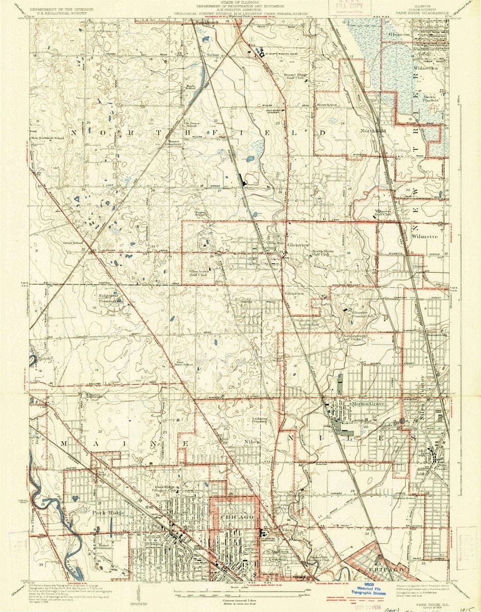 1929 Park Ridge, IL Illinois USGS Topographic Map Historic Pictoric