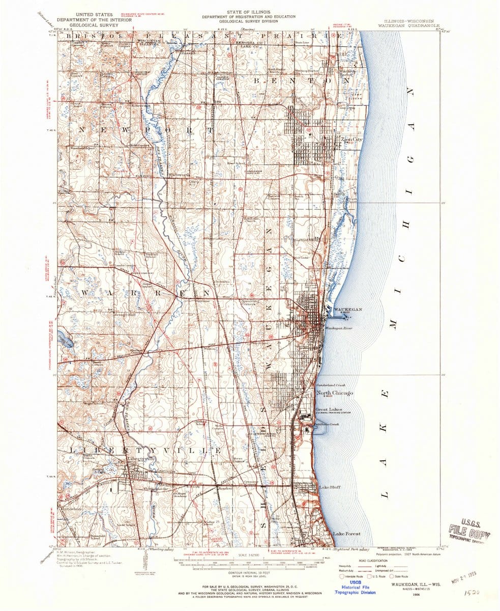 1906 Waukegan, IL  - Illinois - USGS Topographic Map