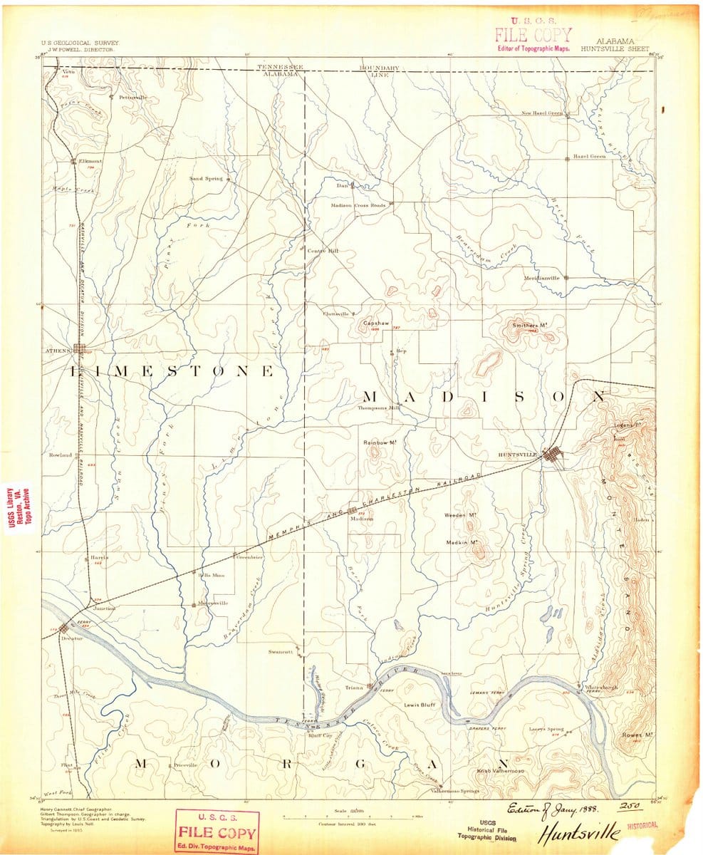 1888 Huntsville, AL  - Alabama - USGS Topographic Map