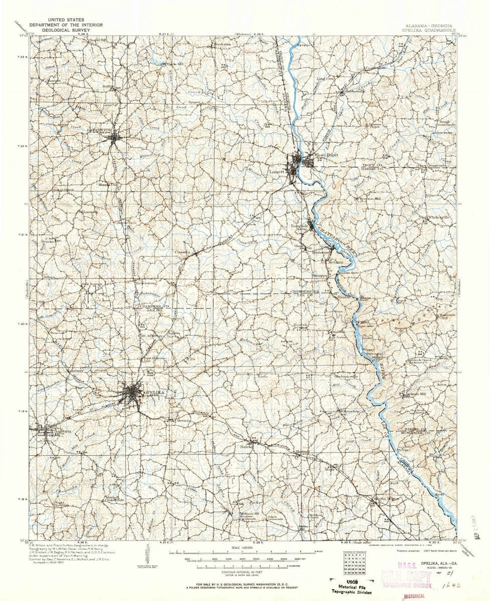 1907 Opelika, AL  - Alabama - USGS Topographic Map