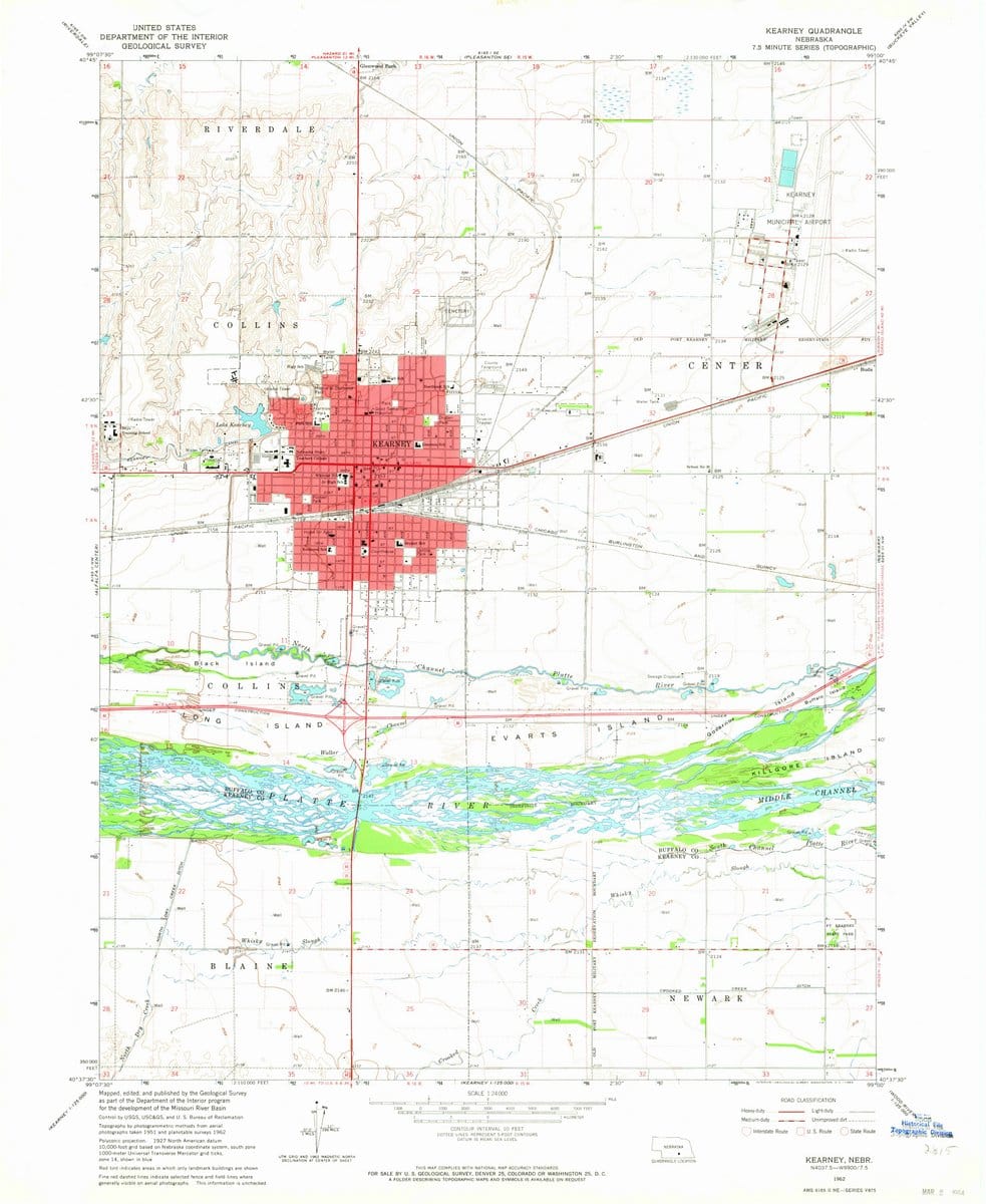 1962 Kearney, NE - Nebraska - USGS Topographic Map – Historic Pictoric