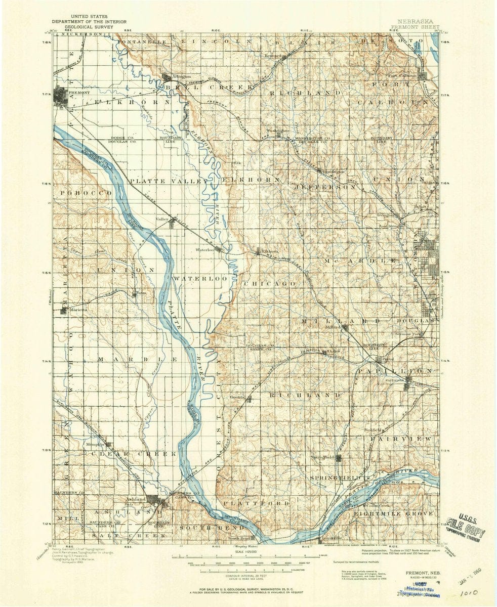 1893 Fremont, NE  - Nebraska - USGS Topographic Map