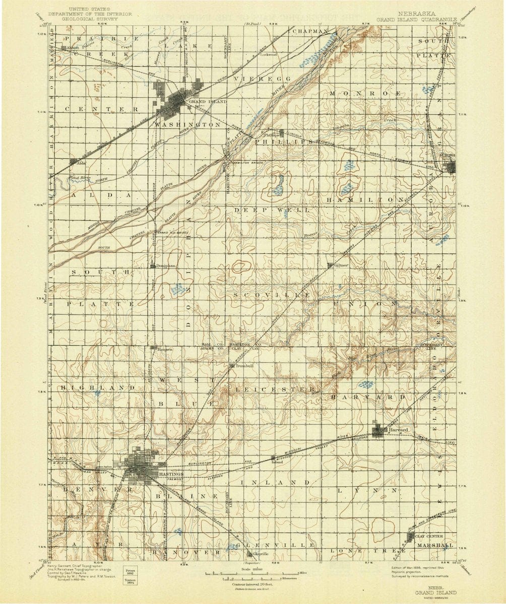 1898 Grand Island, NE  - Nebraska - USGS Topographic Map