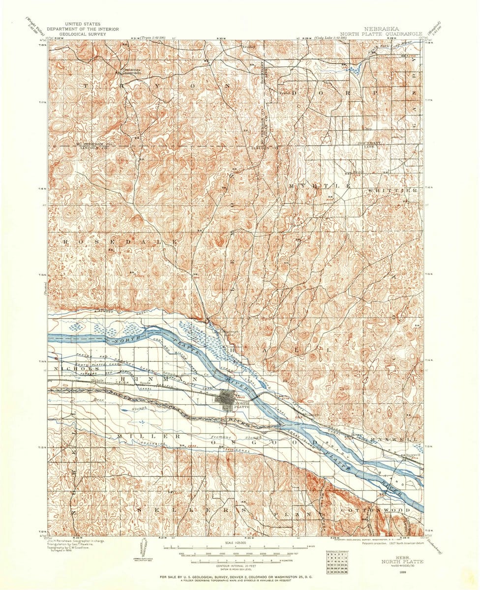 1899 North Platte, NE  - Nebraska - USGS Topographic Map